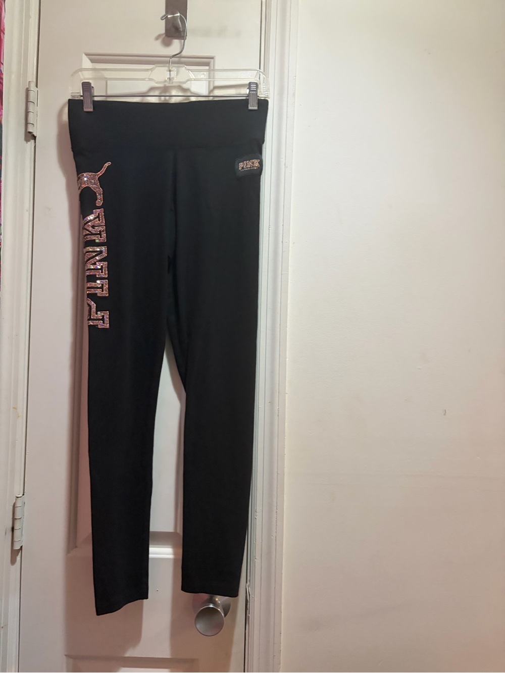 PINK Victoria's Secret Black Logo Leggings with Rose Gold Sequins - Picture 13 of 16